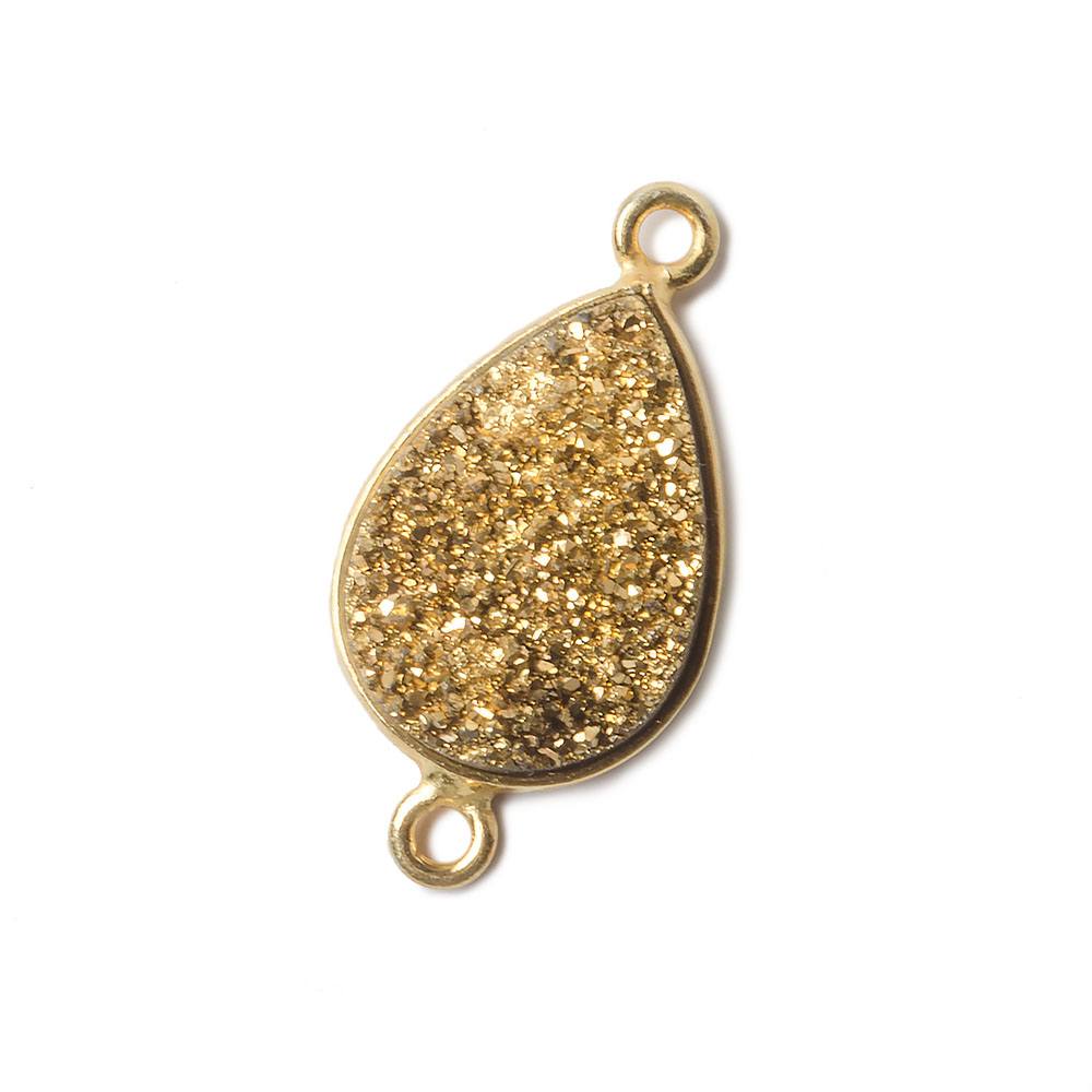 Beads of Cambay - Wholesale Individual charm/pendant - 15x11mm Vermeil Bezel Metallic Gold Drusy Pear Connector 1 piece