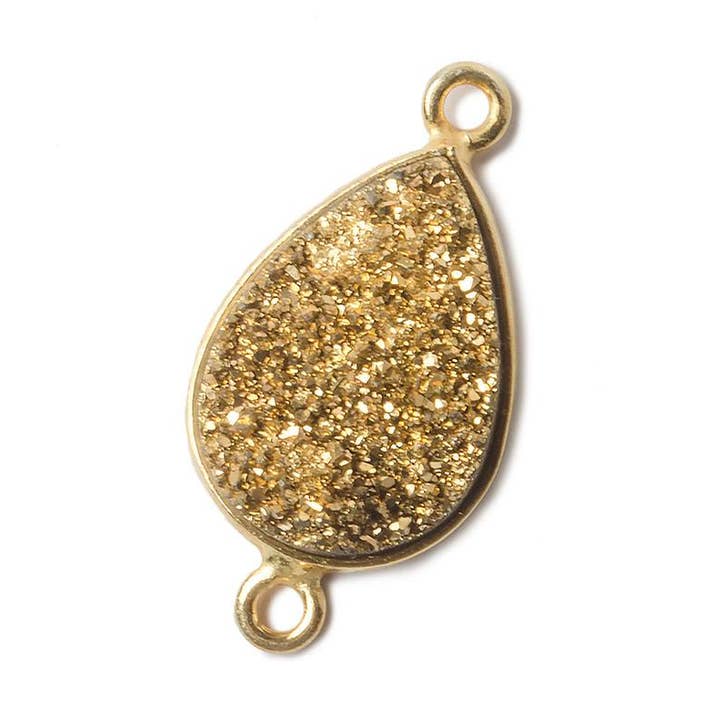Beads of Cambay - Wholesale Individual charm/pendant - 15x11mm Vermeil Bezel Metallic Gold Drusy Pear Connector 1 piece0