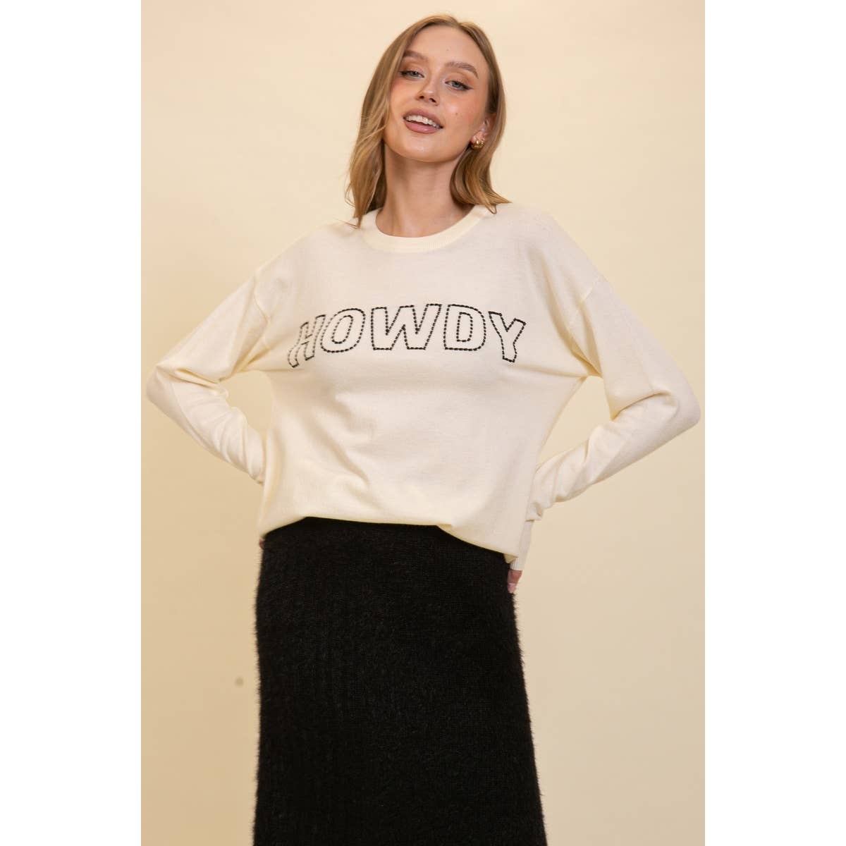 Blue Bunny Inc - Wholesale Knit Sweater - Women's - Playful HOWDY Stitched Sweater for Cozy Casual Style12