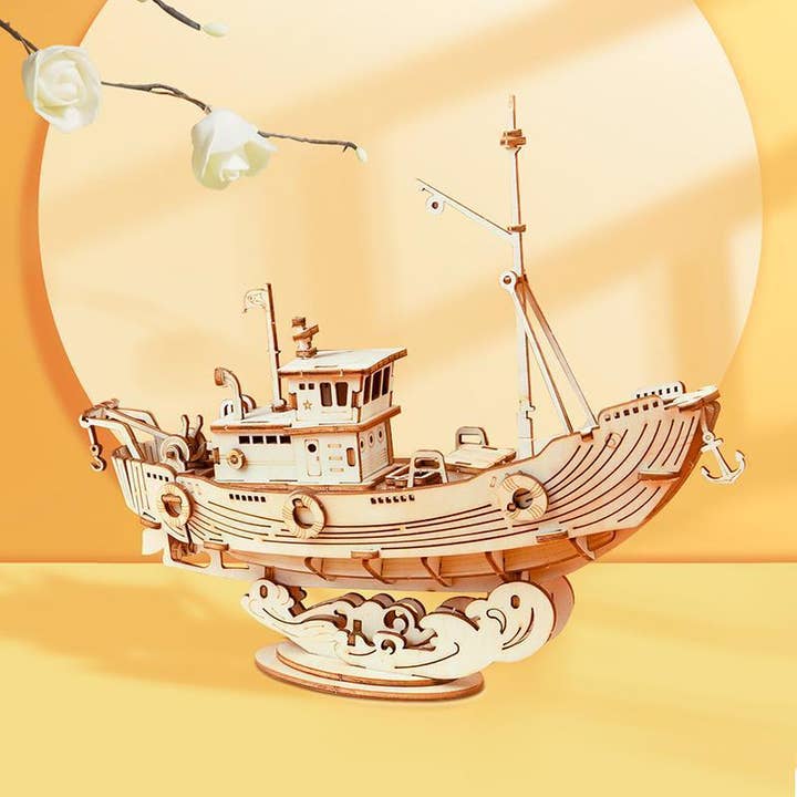 Hands Craft - Wholesale Puzzle - Kids - 3D Laser Cut Wooden Puzzle: Fishing Ship