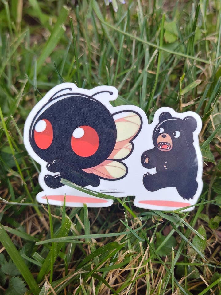 Mothman Running From Bear Sticker for wholesale by Mountain's Misfits