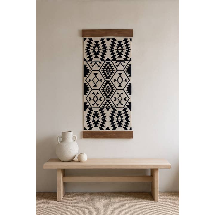 Western Black Wall hanging Kilim Tapestry Wall Art for wholesale by Mumo Toronto Inc
