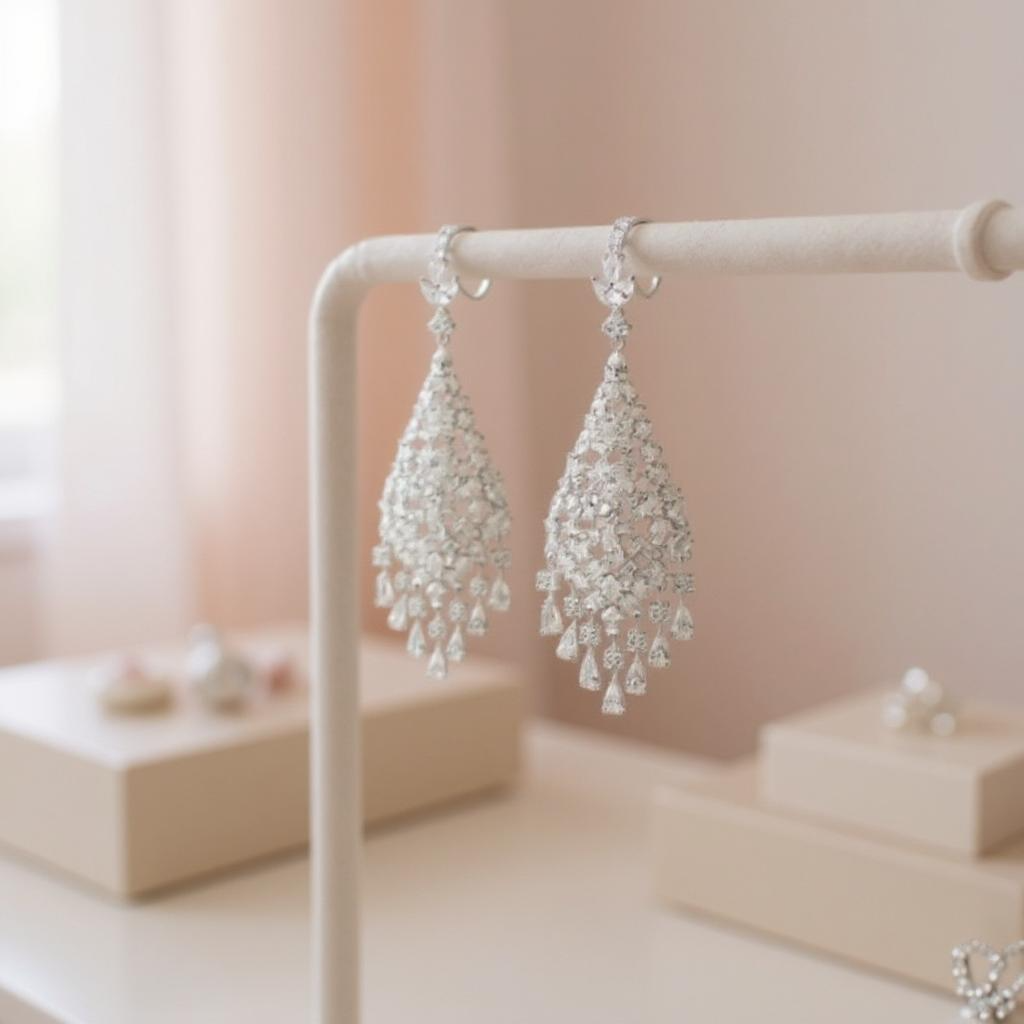 Athena Bridal Jewellery – wholesale Hängande örhängen – CZ KOLLEKTION - VINTAGE KASKAD ÖRHÄNGEN - CZER804 SILVER7