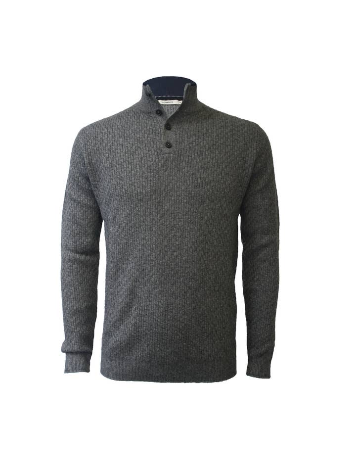 Cashmere Sweater Button Neck Andromeda in Carbon Stitch Mid Grey for wholesale on Faire