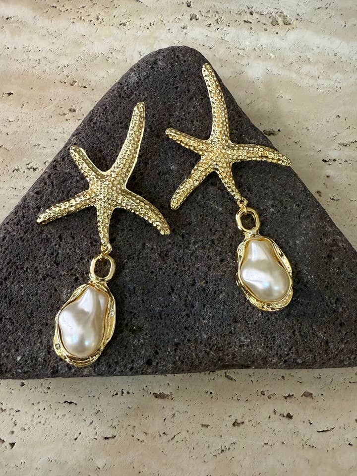 "Gold-Plated Starfish Pearl Dangle Earrings for wholesale by BUBU BY TEKIN SHOP