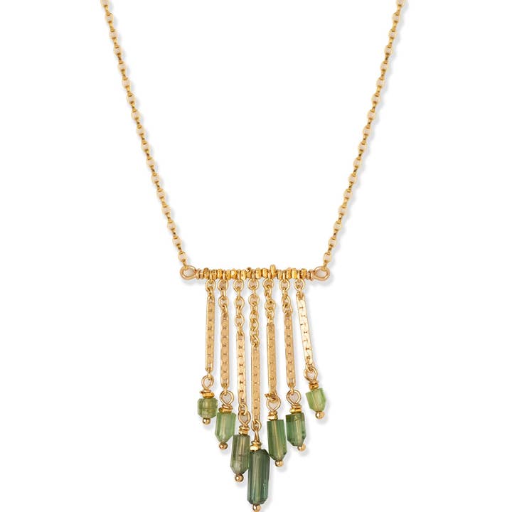 CALLA halsketting met franjes en hanger in toermalijn voor wholesale door Kate Winternitz Jewelry