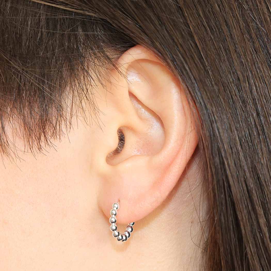 Nina Designs - Wholesale Huggie Earrings - Silver or Bronze Beaded Huggie Hoop Earrings 13x14mm2