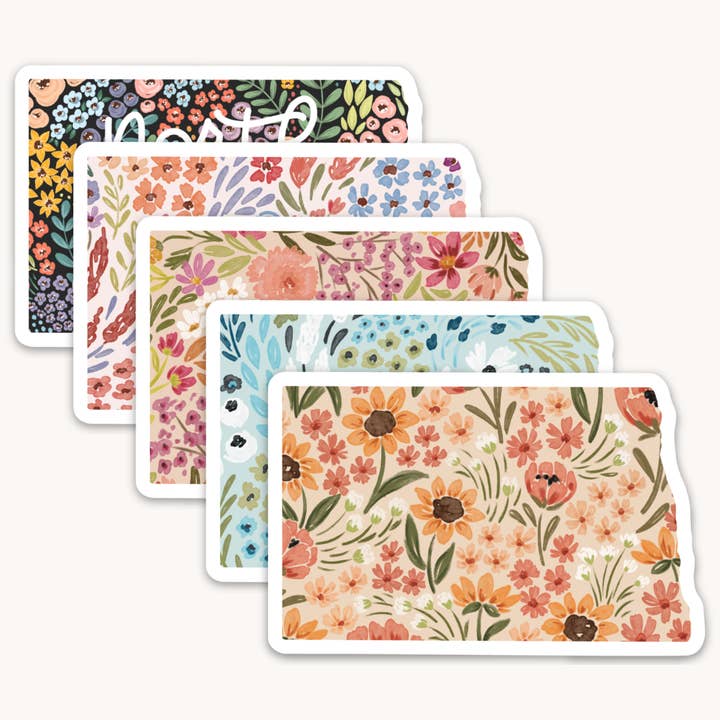 North Dakota Floral State Sticker, 3x2in. for wholesale by Elyse Breanne Design