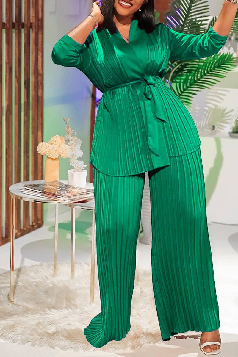 NINEXIS - Wholesale Top & Pant Set (NOT Loungewear) - Women's - CWSTB0523_PLUS SIZE  LACE UP SHIRT  TROUSERS TWO-PIECE SET0