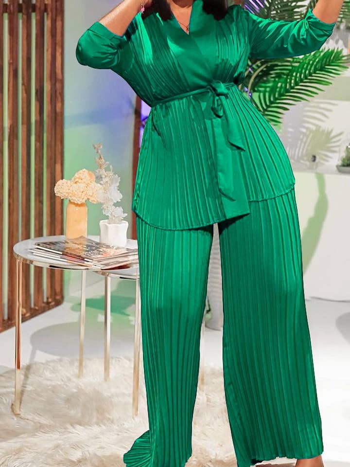 NINEXIS - Wholesale Top & Pant Set (NOT Loungewear) - Women's - CWSTB0523_PLUS SIZE LACE UP SHIRT TROUSERS TWO-PIECE SET