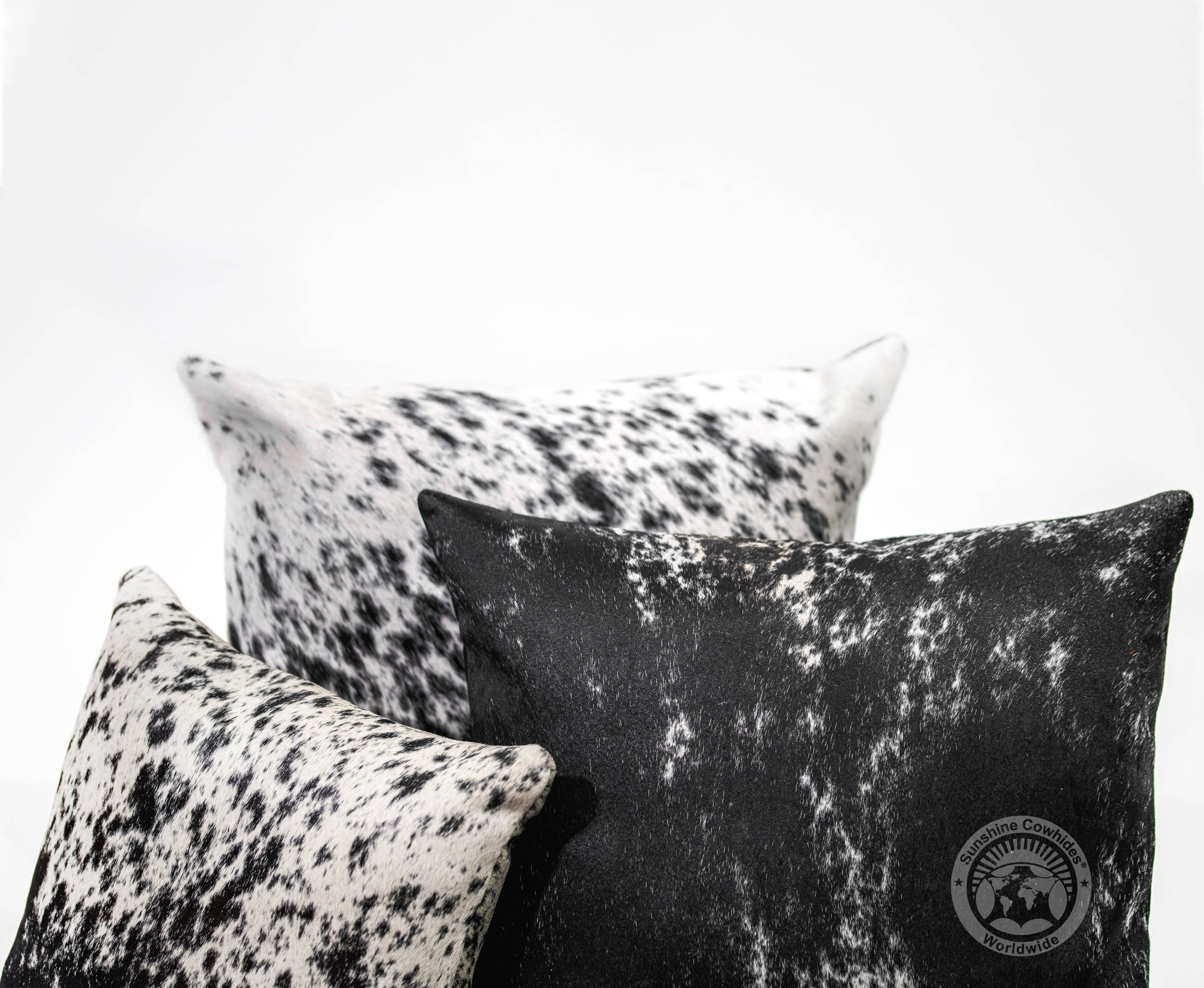 Sunshine Cowhides - Wholesale Throw Pillow Cover - Salt and Pepper Black Cowhide Pillow Cover 20x20"1