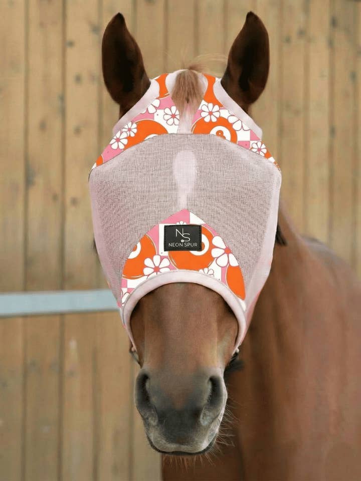 Daisy 8 Horse Fly Mask -Pink Mesh for wholesale by Neon Spur LLC