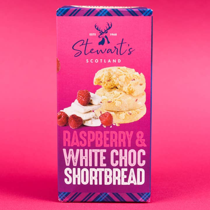Raspberry & White Chocolate Shortbread - 160g for wholesale by Stewart's Scotland