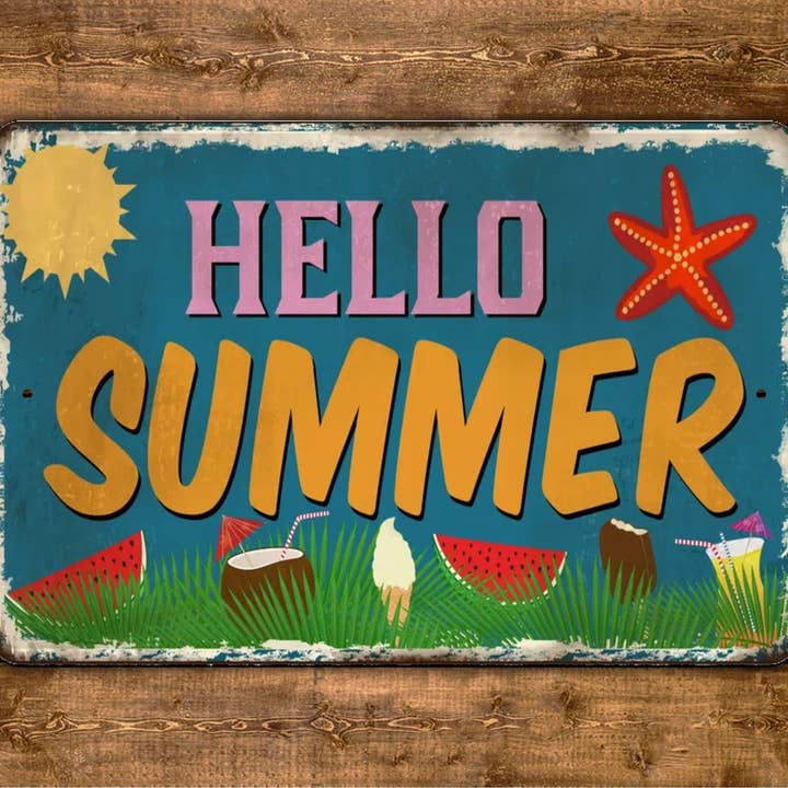 Hello Summer Sign Vacation Break Vintage Style for wholesale by Game Time Prints