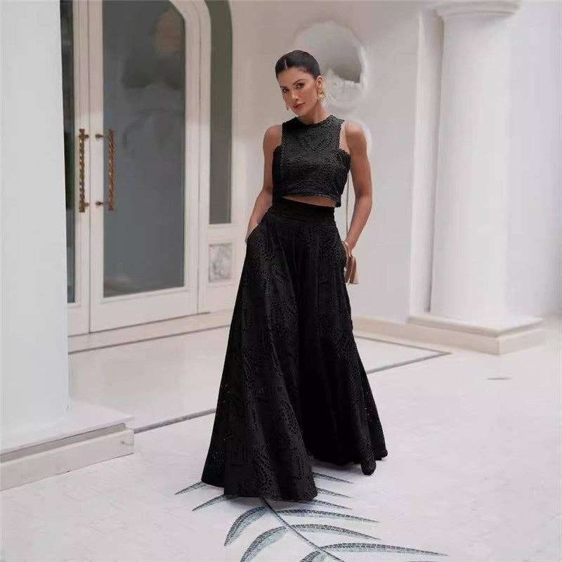 OceanusSwim - Wholesale Top & Skirt Set - Women's - Hollow Print Sleeveless Top And Midi Skirt Set5