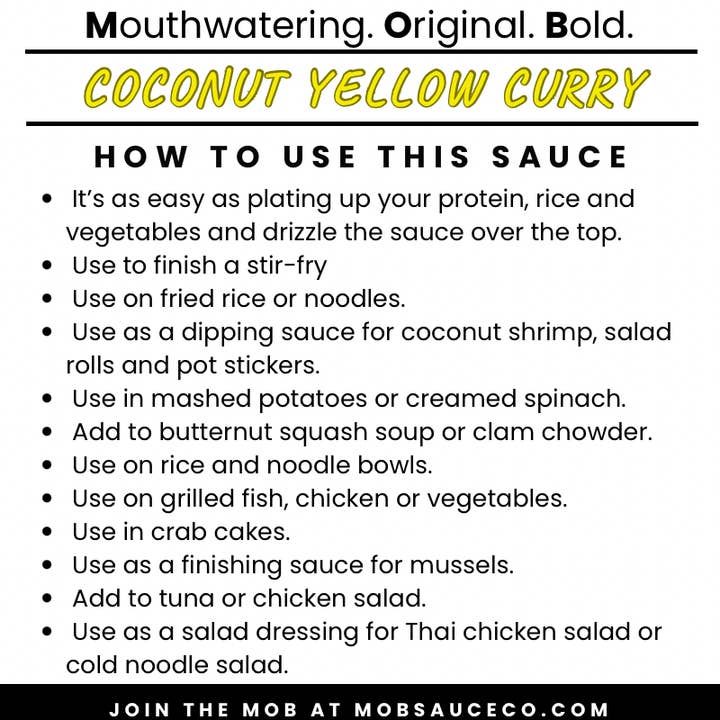 MOB Sauce - Wholesale Sauce - MOB Coconut Yellow Curry