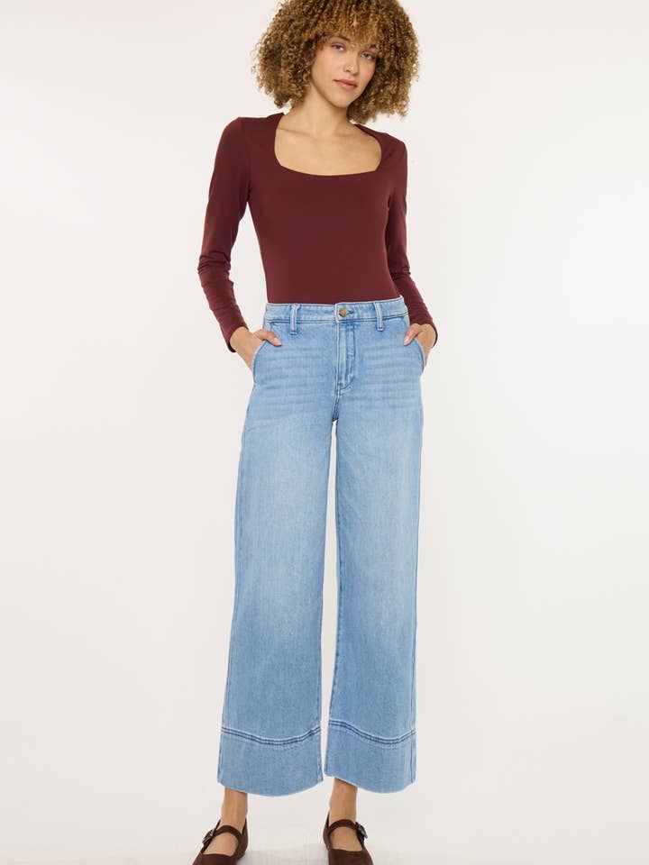 OPEN PACK HIGH RISE CROPPED WIDE LEG-KC9400M for wholesale by Kan Can USA