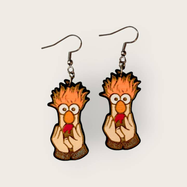 Moon Child Trinkets - Wholesale Dangle Earrings - Muppets Beaker Hand Painted Wood Dangle Earrings