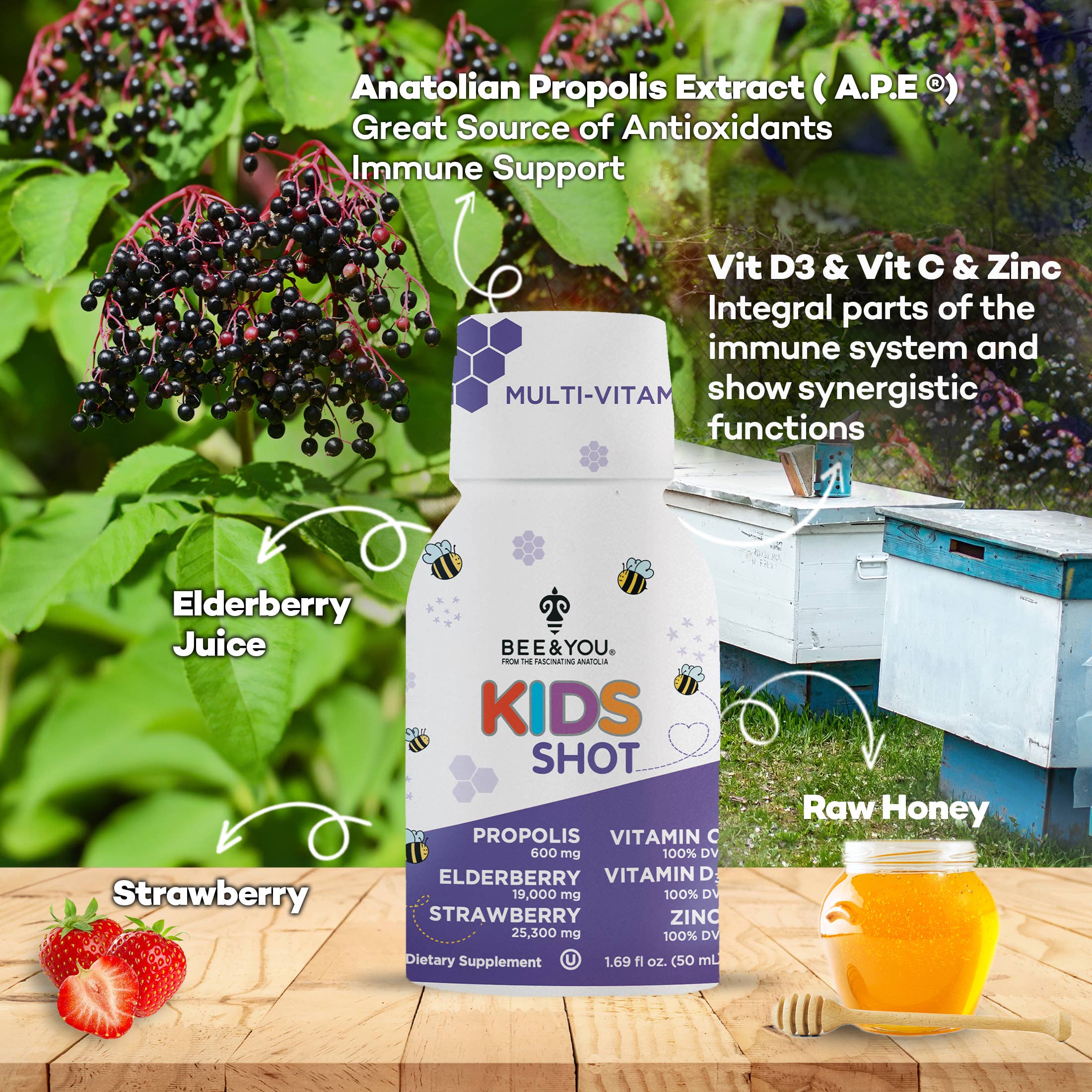 BEE&YOU - Wholesale Voedingssupplement/vitamine - Supplement voor immuunondersteuning voor kinderen van BEE and You Shot2