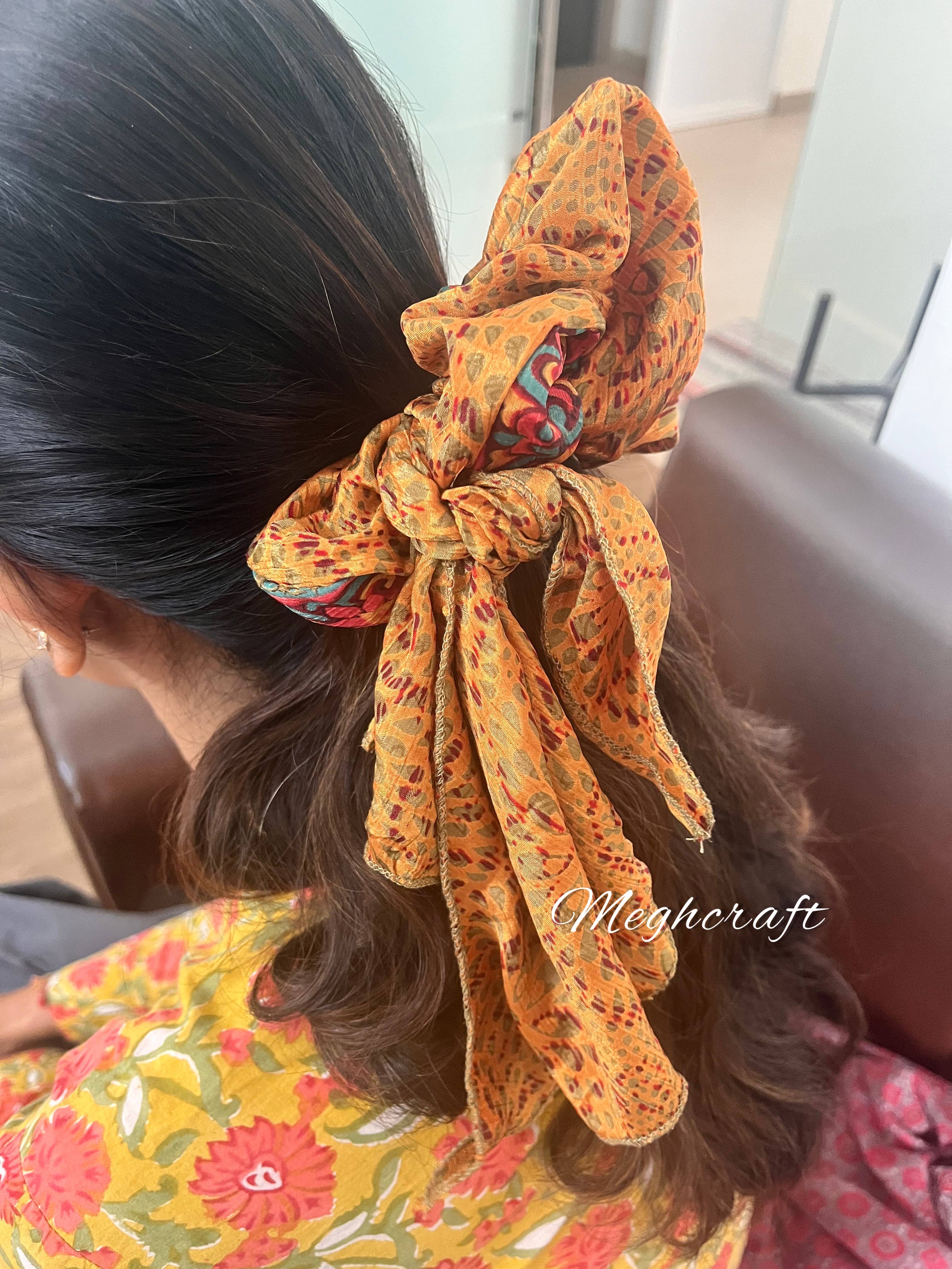 Meghcraft - Wholesale Scrunchie - Women's - Silk Scrunchies with Ribbon, Indian Vintage Recycled Sari9
