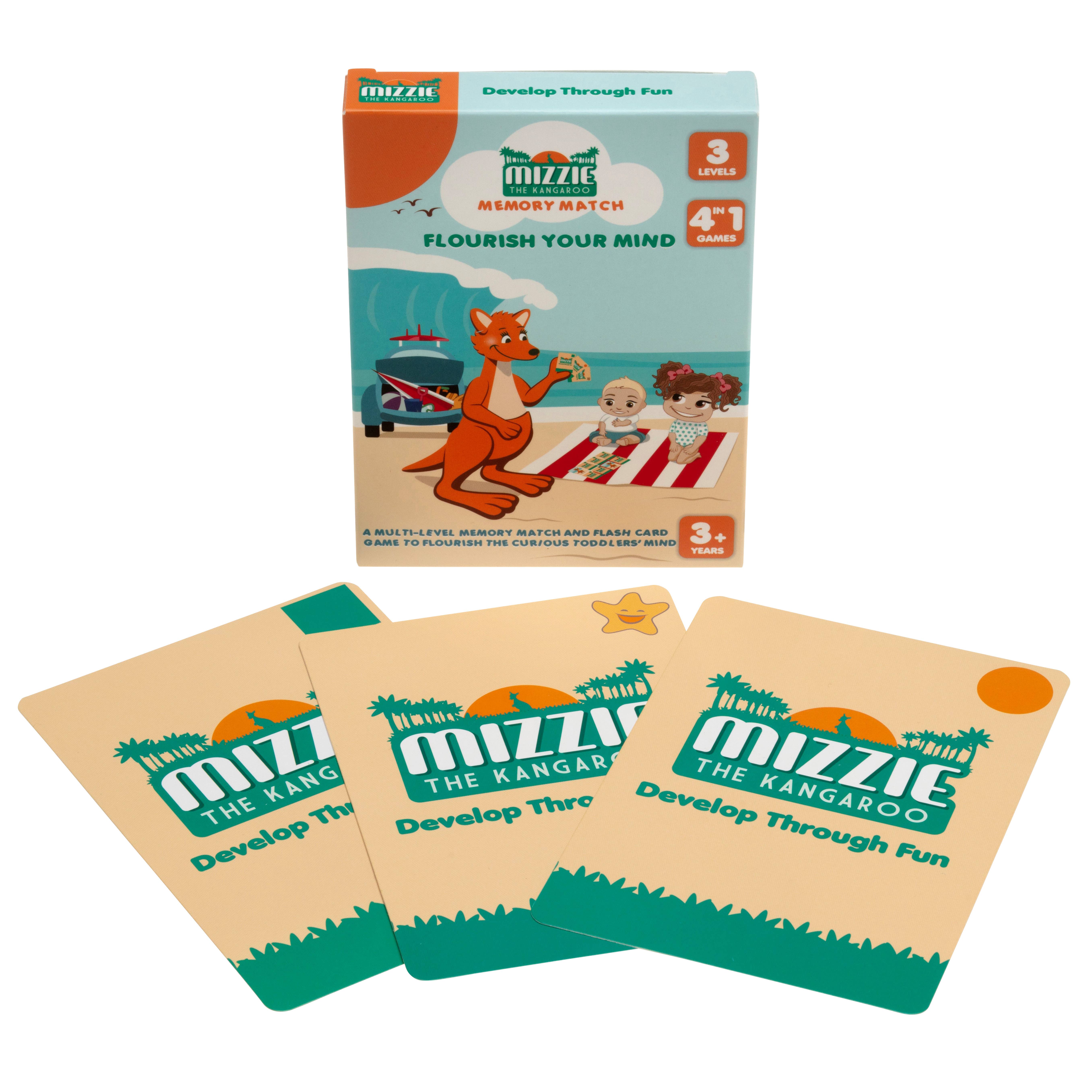 Mizzie The Kangaroo (AUS) - Vendita all'ingrosso Carte didattiche - Bambini e neonati - Set di giochi di carte flash Mizzie Memory Match 4 in 1, confezione da 101