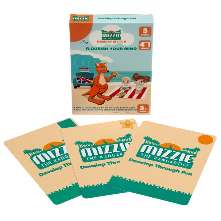 Mizzie The Kangaroo (AUS) - Vendita all'ingrosso Carte didattiche - Bambini e neonati - Set di giochi di carte flash Mizzie Memory Match 4 in 1, confezione da 101