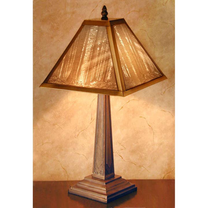 The Porcelain Garden Inc. - Wholesale Accent/Desk Lamp - Mission Style Porcelain Lithophane Table Lamp "Deep Woods"