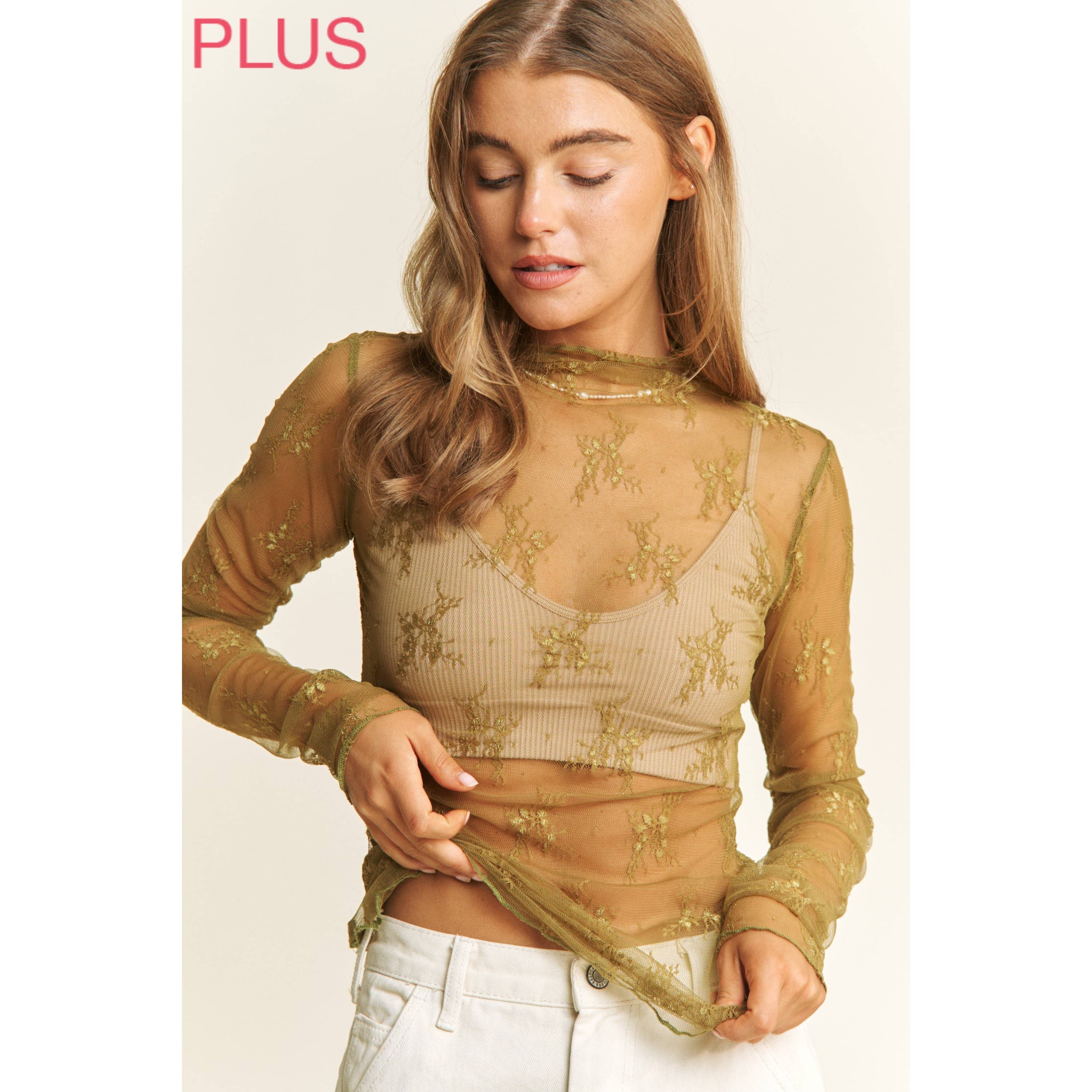 Sweet Generis – Engroshandel Strikket top - Dame – Plus size top med blondemesh, høj hals og tætsiddende pasform med lange ærmer57