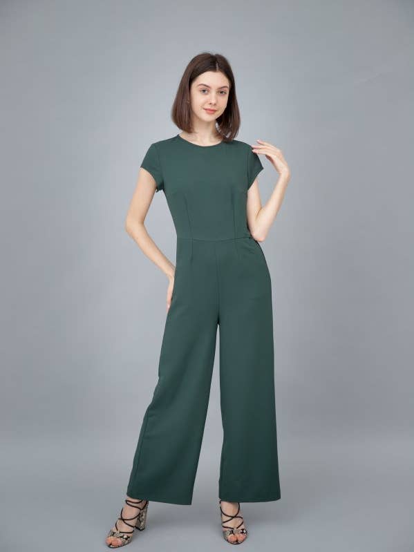 Jumpsuit met wijde pijpen in groen voor wholesale door Wear & Smile