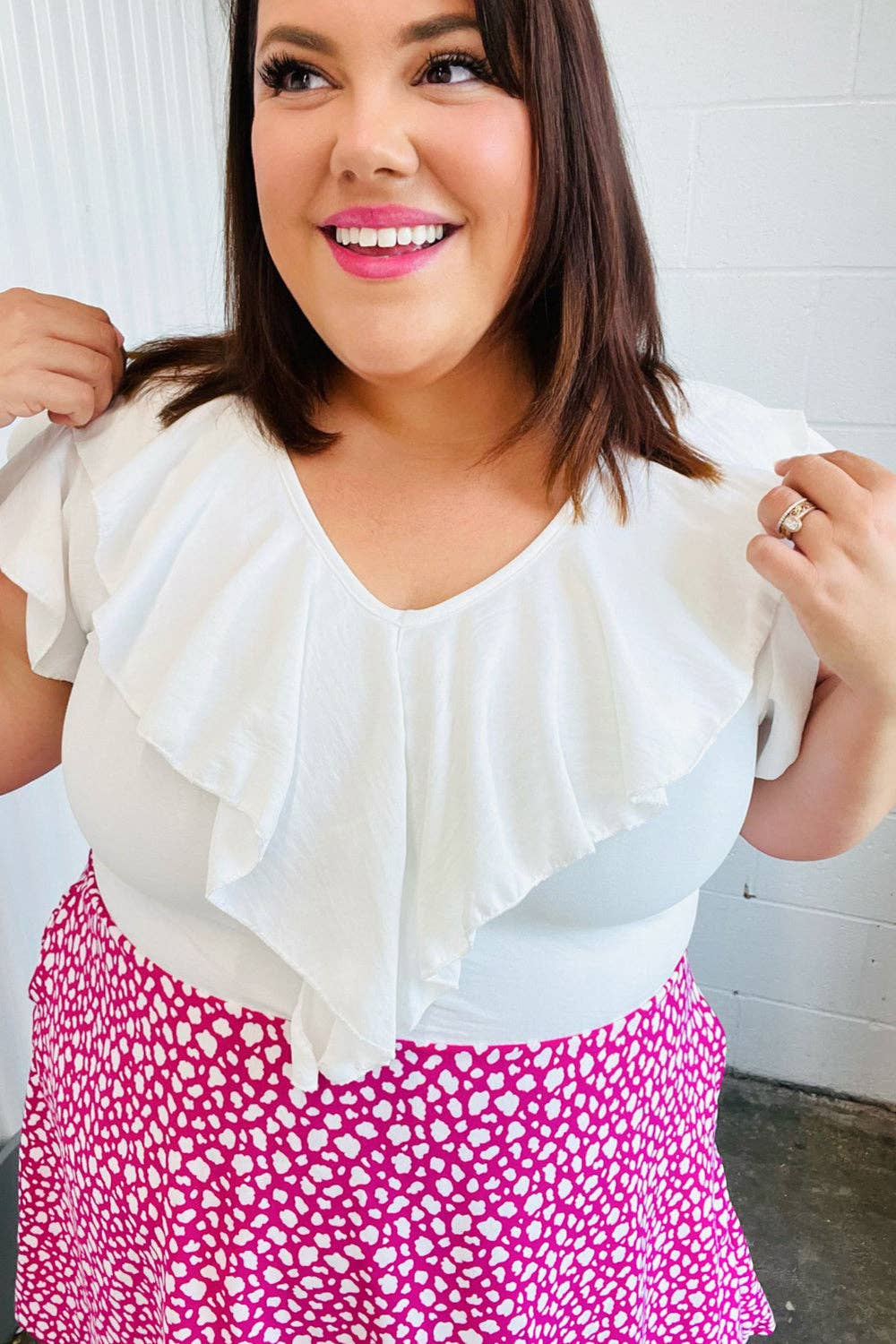 Promenade - Vente Robe – femme - Robe tissée à col en V à volants à deux fers en forme de léopard fuchsia (lot ouvert)11