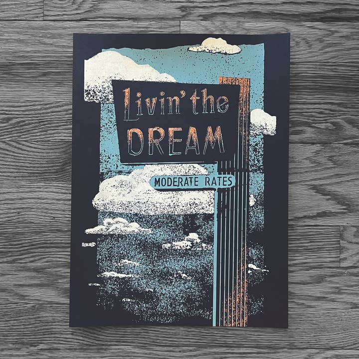 Vivendo il Sogno, stampa serigrafica 30x40 cm per la vendita all'ingrosso da parte di Sherbet Punch Studios
