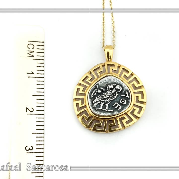 RAFAEL SANTAROSA - Wholesale Pendant/Charm Necklace - Owl coin pendant. Athena's owl necklace tetradrachm oxidized5
