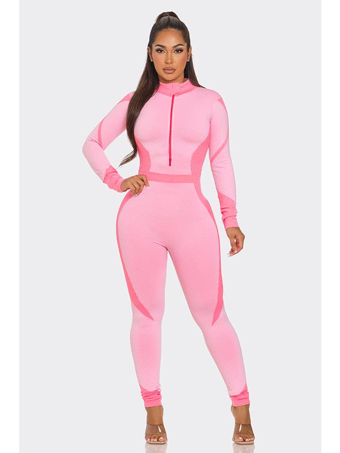 Lime All the Time - Vente Combinaison – femme - Combinaison moulante bicolore à demi-fermeture éclair gaufrée8