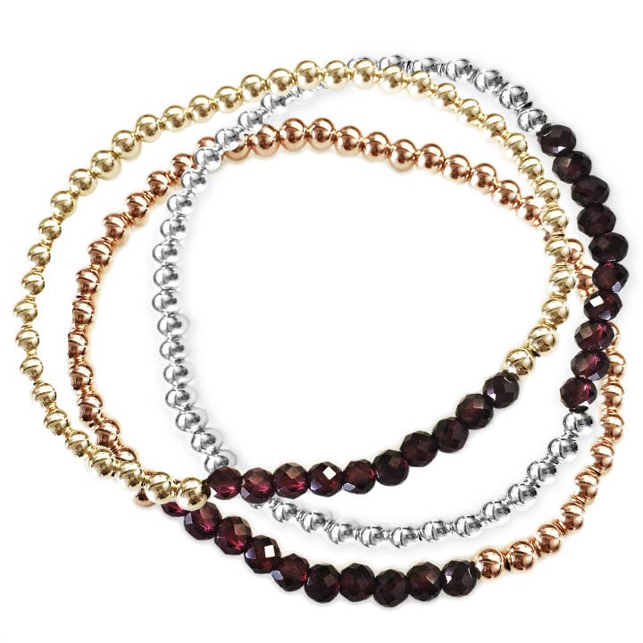 4mm Beaded Bracelet with a Row of Garnet Gemstones for wholesale by Kelly and Rose Boutique