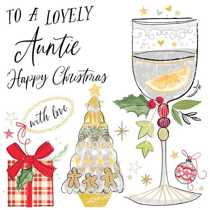 To a lovely Auntie Happy Christmas with love - festive drink for wholesale by Katie Phythian Design
