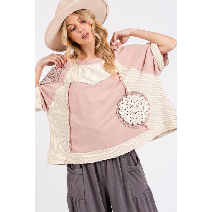 Sage VINTAGE CROCHET PATCHWORK TOP (ST7715) for wholesale on Faire11