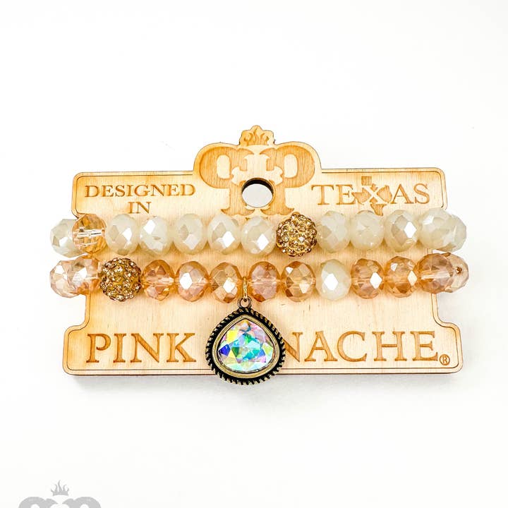 Bead bracelet with rope edge crystal charm for wholesale by Pink Panache Brands