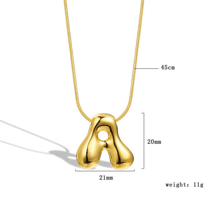 The Classy Cloth WS - Wholesale Pendant/Charm Necklace - Bubble Letter Initial Necklace - Gold RTS