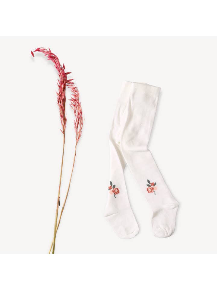 Viverano Organics - Wholesale Tights - Kids - Fine Knit Baby Girl Tights (Floral Jacquard/ Organic Blend)