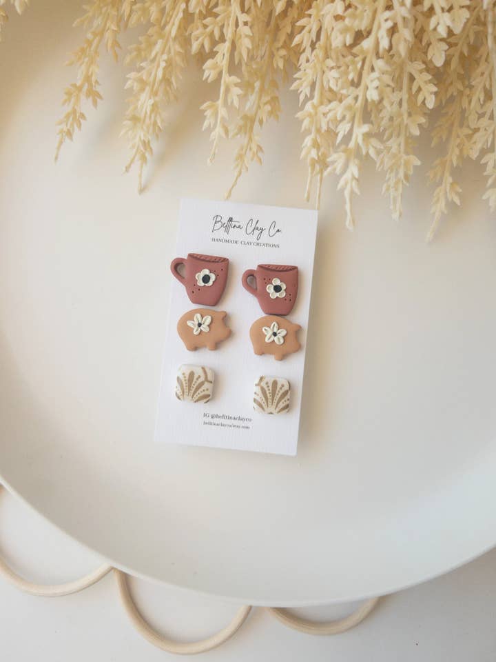 Mexico Inspired Stud Pack | Jarrito de Flor for wholesale by Belltina Clay Co.