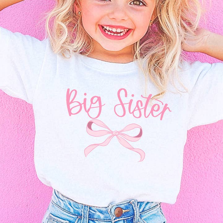 Big Sister T-Shirt – Pink Bow Kids Sibling Boutique Tee for wholesale by Sweetteez LLC