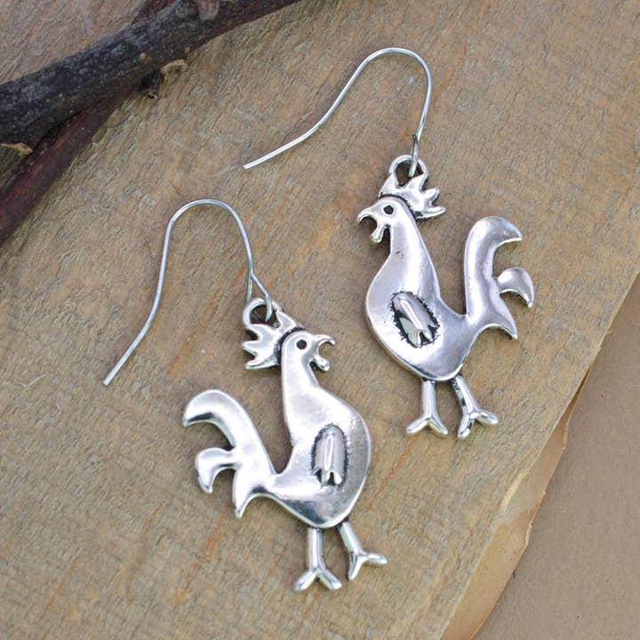 Country Girl Silver Chicken Earrings for wholesale by ZAD