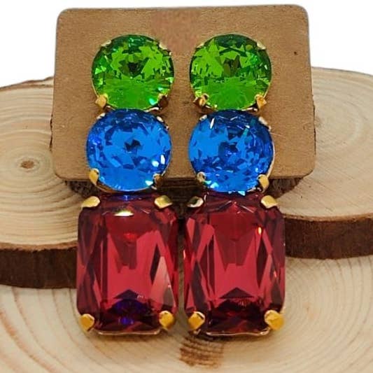 Earrings Double Combo - Olivine/Capri Blue/Rose para venta al por mayor de QUÉ MÁS JEWELS