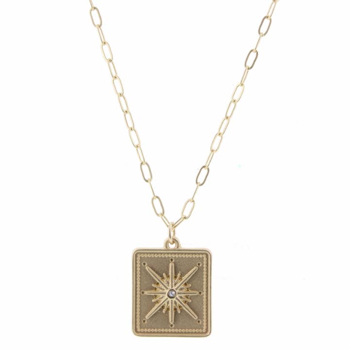 18-24" Gold Chain with Square Compass Charm Necklace for wholesale by Jane Marie