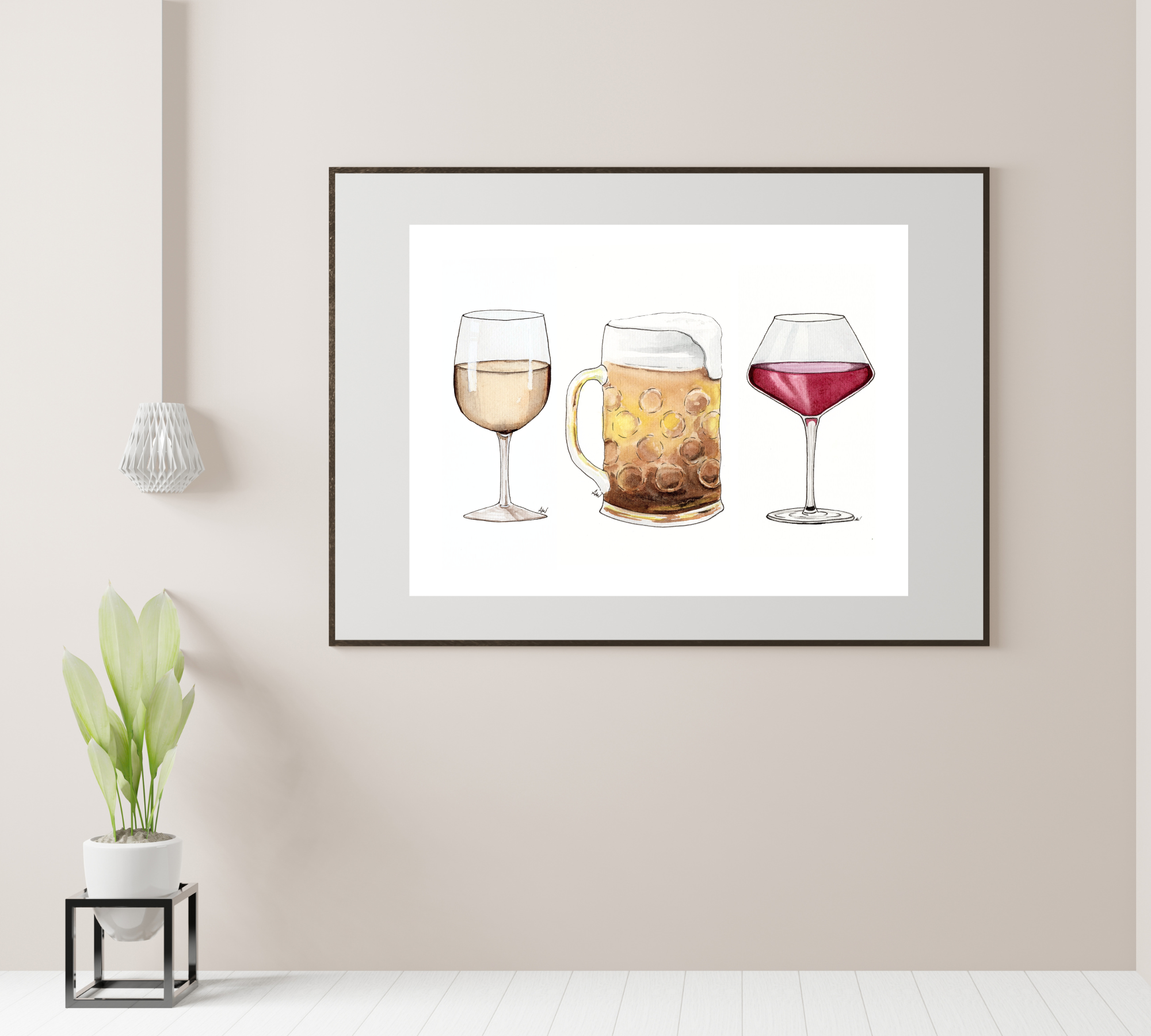 Alyssa Whetstone Art - Wholesale Art Print - Wine and Beer - Pen and Watercolor Archival Art Print4