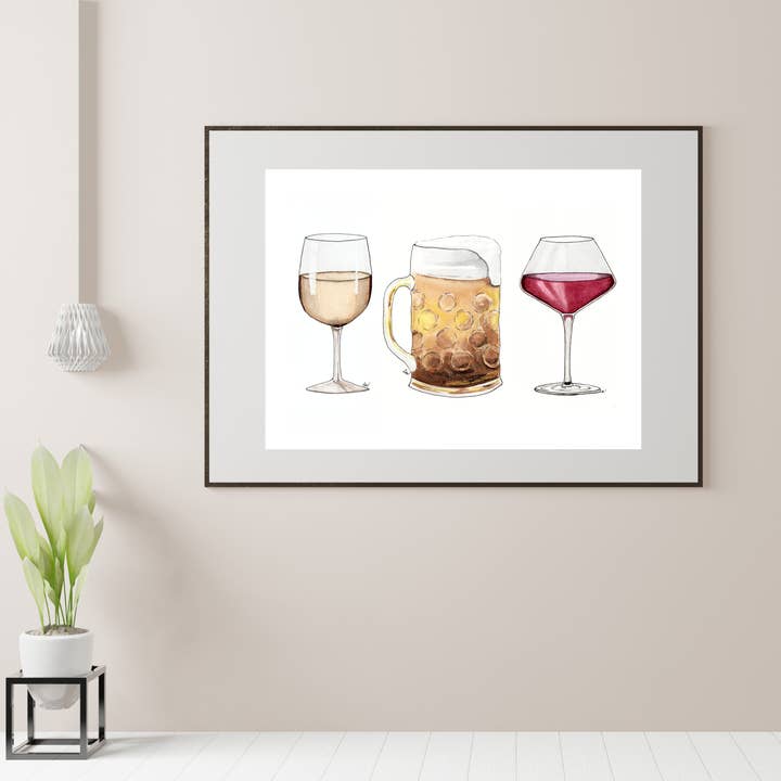 Alyssa Whetstone Art - Wholesale Art Print - Wine and Beer - Pen and Watercolor Archival Art Print4