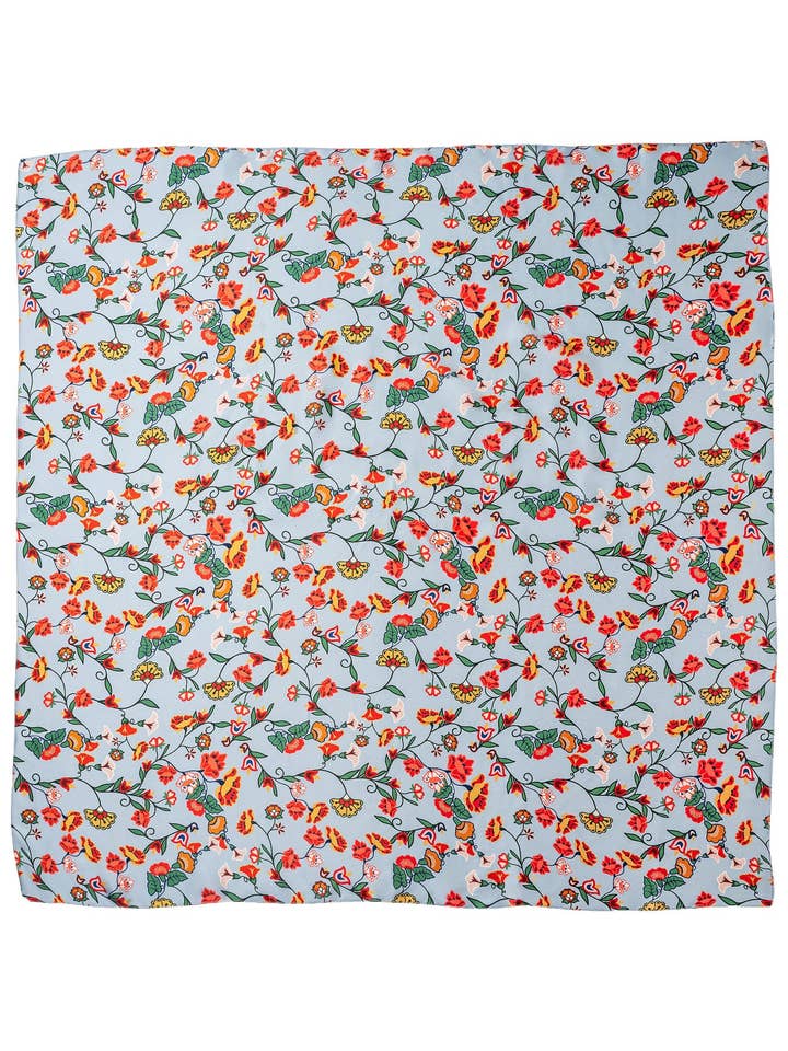 Baby Blue Floral Bloom Silk Scarf for wholesale by B.Yellowtail