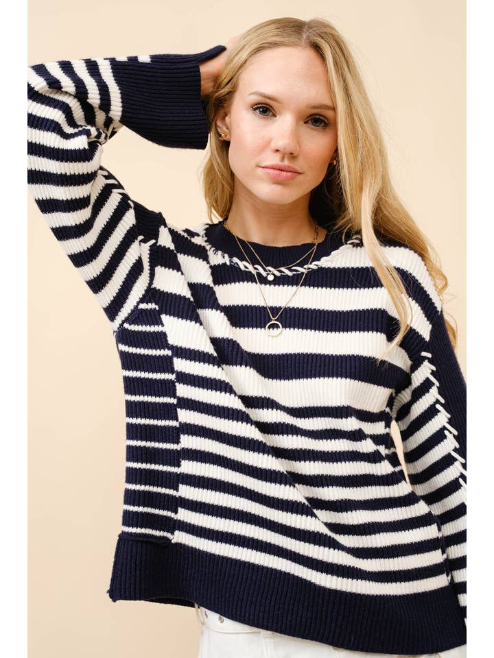 NAVY 35048W - Multi Stripe Loop Nautical Sweater for wholesale on Faire