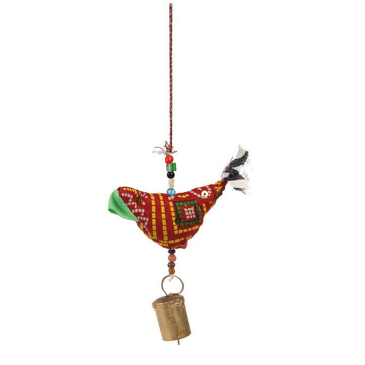 Bird with bell recycled cloth hanging decoration for wholesale by Rex B2B - Europe