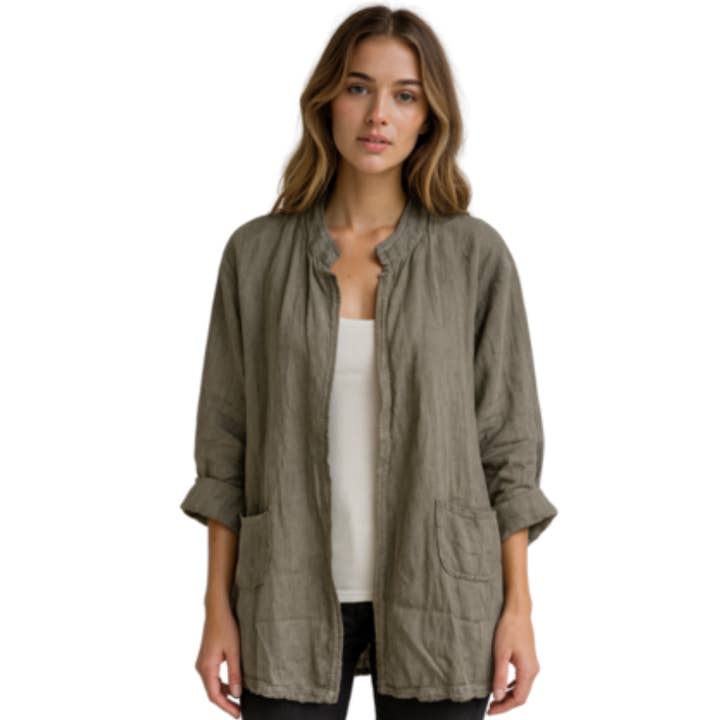 6572 Taupe Vera May Italian Linen Jacket for wholesale by VeraMay